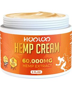 HOOLOO Hemp Cream 60,000mg - Muscles, Joints, Back, Lower Back, Knees, Shoulders, Feet - 5 fl oz - Menthol, Ginger Extract, Made in USA
