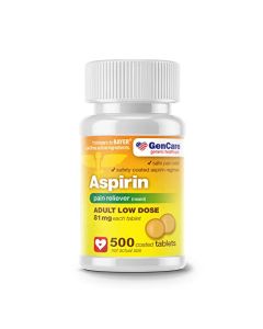 GenCare - Aspirin Pain Reliever (NSAID) 81 mg (500 Coated Tablets) Adult Low Dose | Safe Pain Relief Enteric Coated Aspirin Pills | Muscle Pain & Menstrual Pain Relief | Generic Bayer