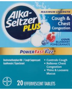 ALKA-SELTZER PLUS Powerfast Fizz, Cough & Chest Congestion Medicine, effervescent Tablets, 20ct