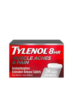 Tylenol 8 Hour Muscle Aches & Pain Relief Extended-Release Tablets with 650 mg Acetaminophen, Fever Reducer & Pain Medicine for Muscles, Joints, Body, and Backache Pain Relief, 24 Count