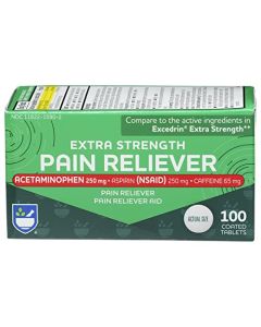 Rite Aid Extra Strength Pain Reliever, Acetaminophen 250mg, Aspirin 250mg, Caffeine 65mg – 100 Tablets | Pain Reliever/Fever Reducer | NSAID Anti-Inflammatory | Migraine Relief Products