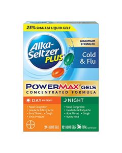 Alka-Seltzer Plus Power Max Cold & Flu Day+Night Medicine: Cough Suppressant, Cold and Flu Medicine For Adults and Children 12 Years and Older, 36 Count, Packaging May Vary
