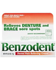 Benzodent Dental Pain Relieving Cream for Dentures and Braces, 0.25 Ounce Tube