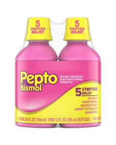 Pepto Bismol Liquid for Nausea, Heartburn, Indigestion, Upset Stomach, and Diarrhea - Fast Relief for 5 Symptoms, Original Flavor 2x12 oz