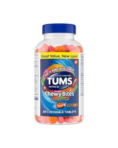 TUMS Chewable Bites Ultra Strength Antacid Tablets for Heartburn Relief and Acid Reducer Indigestion Relief, Mixed Fruit, 200 Count