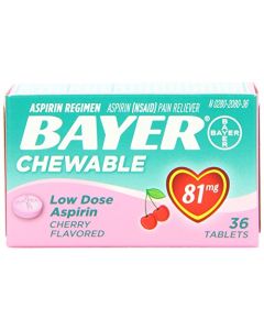 Bayer Chewable Low Dose Aspirin Cherry , 36 Count (Pack of 3)
