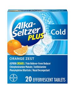 Alka-Seltzer Plus Cold Medicine, Orange Zest Effervescent Tablets with Pain Reliever/Fever Reducer, Orange Zest, 20 Count