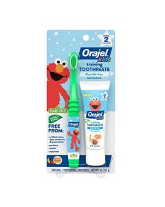Orajel Elmo Fluoride-Free Tooth & Gum Cleanser with Toothbrush, Combo Pack, Banana Apple Flavored Non-Fluoride, 2 Piece Set