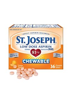 St. Joseph Aspirin Pain Reliever (NSAID) 81mg, Chewable Orange Tablets, Adult Low Dose Regimen, 36 ct