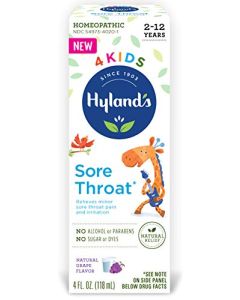 Hyland's Kids Sore Throat Relief for Children Ages 2+ Cold Medicine Natural Flavor, Grape, 4 Fl Oz
