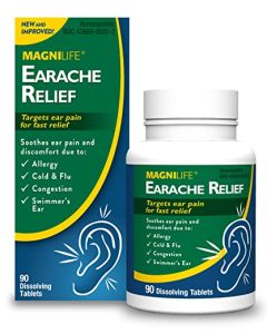 MagniLife Earache Relief, Fast-Acting Natural Relief for Swimmers Ear, Pain and Discomfort from Allergies, Cold and Flu - 90 Quick Dissolve Tablets