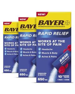 Bayer New Rapid Relief Powder Packs with Aspirin & Caffeine, Dissolvable Fast Acting Pain Relief, Works at Site of Pain to Relieve Headache, Muscle and Body Pain, Raspberry Flavor, 30 Count