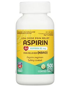 Rite Aid Aspirin Enteric Tablets - 81 mg Aspirin - 500 Count - Low-Dose for Headache Relief - Safety Coated - Aspirin Regimen - Migraine Medicine - Pain Relief