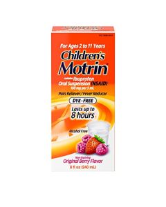Motrin Children's Oral Suspension 100mg Ibuprofen Medicine, NSAID Fever Reducer & Pain Reliever for Minor Aches & Pains Due to Cold & Flu, Dye Free, Alcohol-Free, Berry Flavored, 8 fl. oz