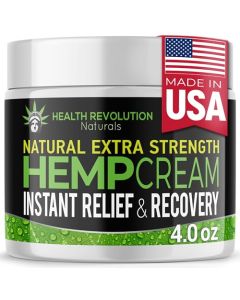 Health Revolution Extra Strength Hemp Cream, Natural Hemp Oil Extract Cream for Discomfort in Knees, Joint, Back and Elbow with Arnica, MSM, Emu, Turmeric