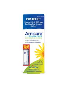 Boiron Arnicare Gel and Arnica 30c Value Pack for Pain Relief, Muscle Soreness, and Swelling from Bruising or Injury - 2.6 oz + 80 Pellet Tube