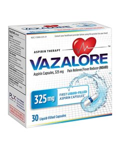 VAZALORE® Aspirin 325mg for Adults | Fast Pain Relief & Fever Reducer | Immediate Release Liquid-Filled Capsules to Help Protect Stomach | 30 Count