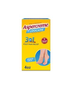 Aspercreme Max Strength Lidocaine Foot Pain Relief Cream, 4 oz., Odor Free Pain Cream