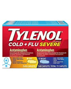 Tylenol Cold & Flu Severe Day & Night Caplets, Pack of 72