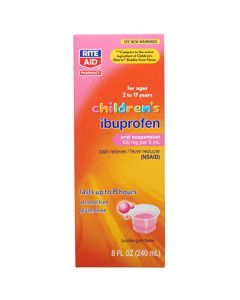Rite Aid Children's Ibuprofen, Ages 2-11, Bubble Gum - 8 oz | Kids Pain Reliever & Fever Reducer | for Children Ages 2 to 11 Years | Ibuprofen Oral Suspension 100 mg/5 mL | Alcohol Free & Gluten Free
