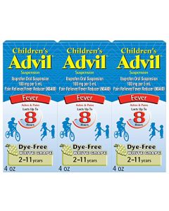 Advil Children's Pain Reliever and Fever Reducer, Dye Free Children's Ibuprofen for Pain Relief, Liquid Ibuprofen for Children, White Grape - 4 Fl Oz (Pack of 3)