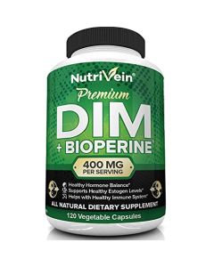 Nutrivein DIM Supplement 400mg Diindolylmethane Plus Bioperine - Maintain Hormone Balance with Estrogen for Menopause and Middle Age - Supports Acne and PCOS Treatment Men & Women