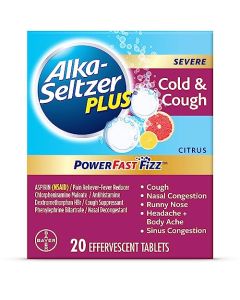 ALKA SELTZER PLUS Severe Non-Drowsy Cold & Cough Powerfast Fizz Effervescent Common Cold Tablets, Sinus Congestion, Runny Nose, and Dry Cough, Citrus Flavor, 20 Count (Pack of 1)