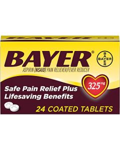 Genuine Bayer Aspirin 325mg Coated Tablets, #1 Doctor Recommended Aspirin Brand, Pain Reliever and Fever Reducer, 24 Count