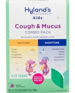 Hyland's Naturals Kids Cough & Mucus Daytime & Nighttime Combo Pack, Cough Medicine for Ages 2-12, Grape Flavor, Natural Relief of Sleeplessness, Cough, Runny Nose, Mucus & Congestion, 8 Ounces