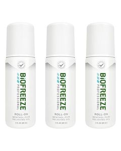 Biofreeze 13566 Professional Menthol Roll-On Pain-Relieving Gel 3 FL oz Green, Backache, Strains, Bruises, & Sprains, Pack of 3