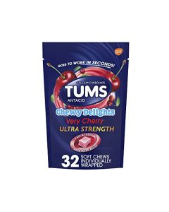 TUMS Chewy Delights Ultra Strength Antacid Soft Chews for Chewable Heartburn Relief and Acid Indigestion Relief, Very Cherry - 32 Count