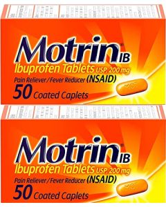Motrin IB, Ibuprofen 200mg Tablets for Fever, Muscle Aches, Headache & Backache, 50 ct - Pack of 2