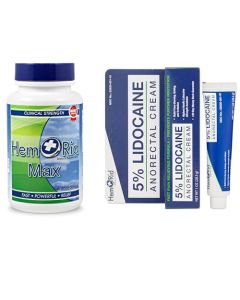 HemRid Bundle: Max Strength Hemorrhoid Supplement for Vein Health & Soothing Lidocaine Cream for Rapid Relief - Dual Action Care, Made in USA
