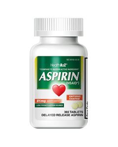 HealthA2Z® Aspirin 81 mg | 365 Count | Low Strength | Enteric Coated | Pain Relief | Reduces Minor Aches Muscle Pain & Cramps | Fever Reducer | Compared to Bayer Active Ingredient