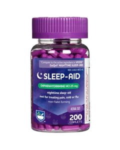 Rite Aid Natural Sleep Aid Caplets, Diphenhydramine HCl, 25mg - 200 Count | Sleeping Pills for Adults Extra Strength