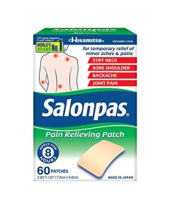 Salonpas Pain Relieving Patch for Back, Neck, Shoulder, Knee Pain and Muscle Soreness - 8 Hour Pain Relief - 60 Count