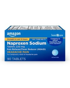 Amazon Basic Care Headache Pain Relief Naproxen Sodium Tablets 220 mg, Also Relieves Arthritis, Muscular Aches, Backache, Menstrual Cramps and Toothache, 90 Count