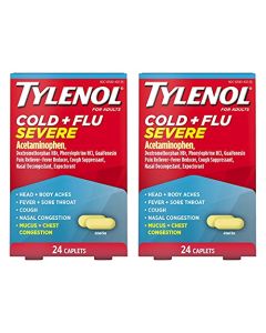 Tylenol Cold + Flu Severe Medicine Caplets for Cold & Flu Symptom Relief,Fever Reducer,Pain Reliever,Cough Suppressant,Nasal Decongestant & Expectorant with Acetaminophen,2 pks of 24 ct ea,48 ct