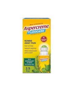 Aspercreme Essential Oils Lidocaine Pain Relief with Rosemary & Mint, Roll-On No Mess Applicator, 2.5 oz.