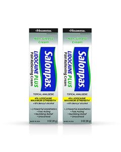 Salonpas LIDOCAINE PLUS 3 oz Pain Relieving Cream! Maximum Strength 4% Lidocaine for Numbing Pain Relief! (2 PACK)