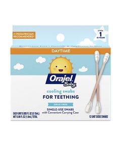Orajel Baby Daytime Cooling Swabs for Teething, Drug-Free, 1 Pediatrician Recommended Brand for Teething*, 12 Swabs in Carrying Case(Packing May Vary)