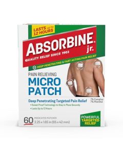 ABSORBINE JR. Pain Relief Patches, Micro Pain Patch with Menthol for Hard to Reach Muscle Aches, Cramps, Back, Arthritis, Neck, Shoulder and Joint Pain, 60 Count, White