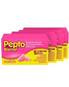 Pepto Bismol Caplets for Nausea, Heartburn, Indigestion, Upset Stomach, and Diarrhea - 5 Symptom Fast Relief in a Convenient Form 24 ct