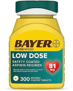 Bayer Aspirin Low Dose 81 mg, Enteric Coated Tablets, Doctor Recommended, Secondary Prevention of Cardiovascular Disease, 300 Safety Coated Tablets