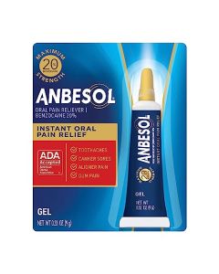 Anbesol Maximum Strength Oral Pain Relief Gel, Instant Pain Relief For Toothache Pain, Canker Sores, Sore Gums, Mouth Sores, Denture Pain, and Aligner Pain, ADA Accepted, 0.33 oz (packaging may vary)