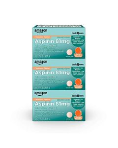 Amazon Basic Care Aspirin 81 mg Pain Reliever (NSAID) Chewable Tablets, Low Dose , Orange Flavor, 108 Count (3 Packs of 36)
