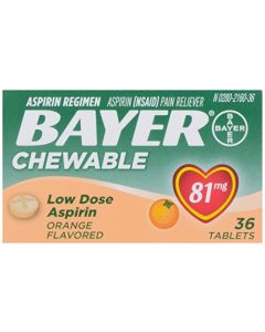 Bayer Children's Chewable, Children's Aspirin Pain Reliever, Orange, 36 ct