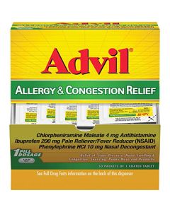 Advil Allergy and Congestion Relief Tablets, Pain Reliever, Fever Reducer and Allergy Relief with Ibuprofen, Phenylephrine HCl and Chlorpheniramine Maleate 4 mg - 50 Coated Tablets