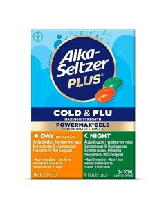 Alka-Seltzer Plus Power Max Cold and Flu Medicine, Day+Night, - Maximum Strength (Per 4 Hour Dose) Relief Cold and Flu Medicine for Adults and Children 12 Years and Older, 24 Count, Packaging May Vary