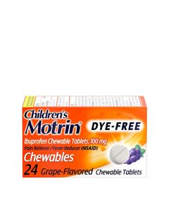 Motrin Children's Dye-Free Ibuprofen Chewable Tablets for Pain & Fever, Grape, 24 Count